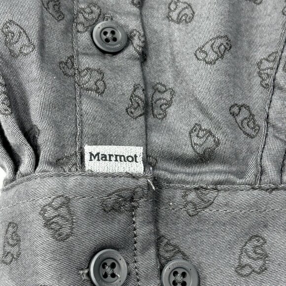 Marmot Gray Long-Sleeve Button-Up Shirt With Marmot Print Pattern L - Picture 5 of 10